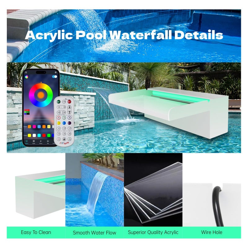 Pamopamo Pond Waterfall Spillway APP التحكم متعدد الألوان LED ضوء في الهواء الطلق نافورة حمام سباحة أكريليك مجموعة نوافير المياه لحديقة الفناء وحمام السباحة - 11.8 بوصة × 7.8 بوصة × 3.9 بوصة - Image 2